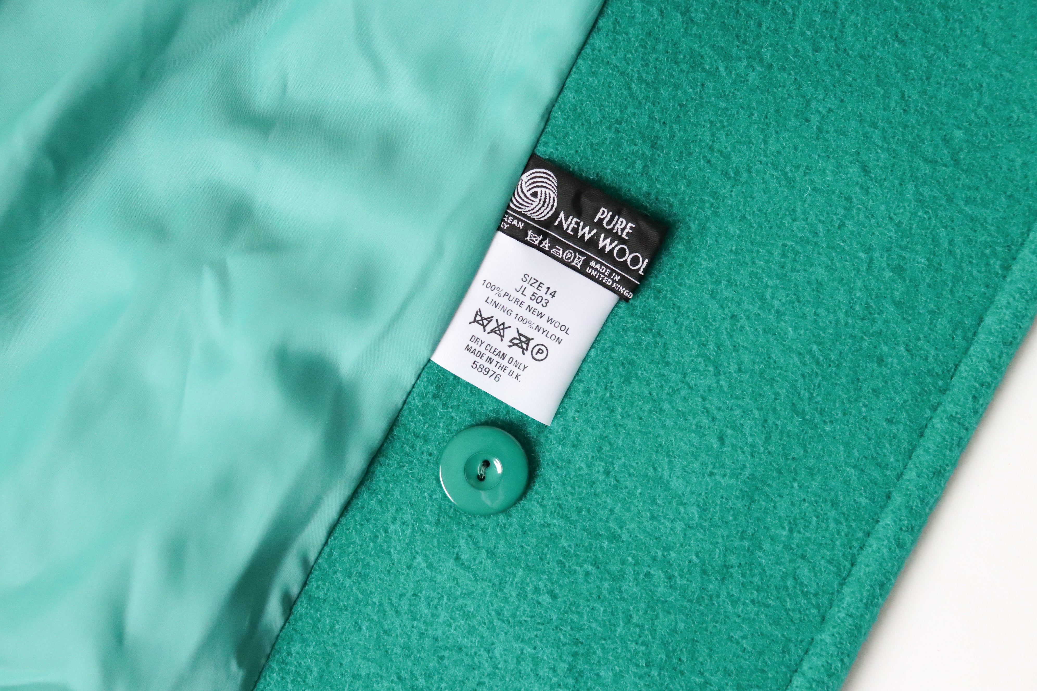 Green Vintage Coat / Overcoat - 100% Wool - Fit M / UK 12