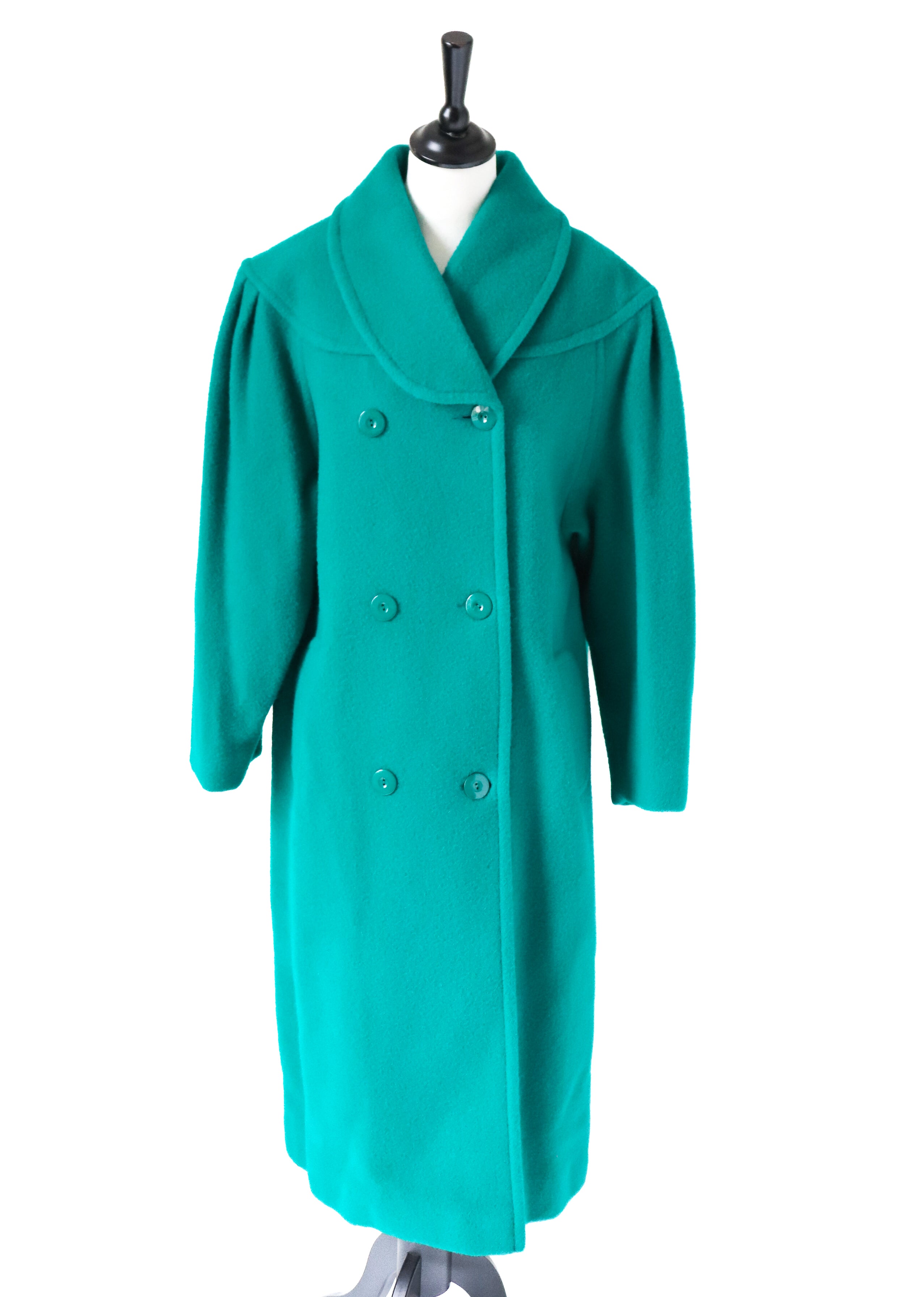 Green Vintage Coat / Overcoat - 100% Wool - Fit M / UK 12