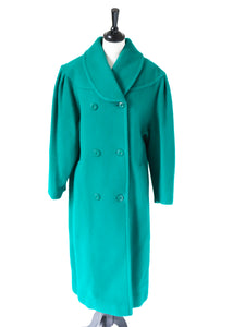Green Vintage Coat / Overcoat - 100% Wool - Fit M / UK 12