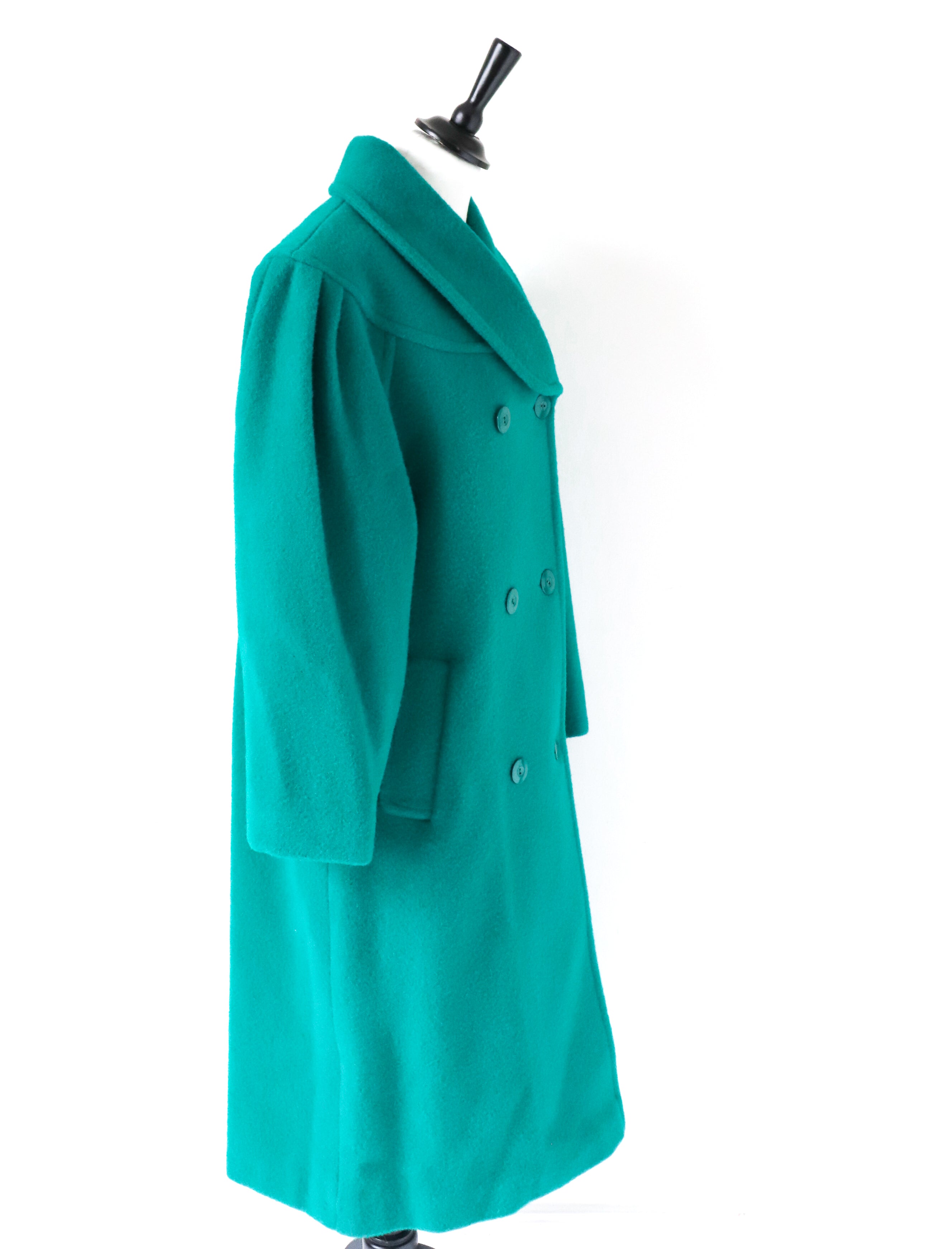Green  Vintage Coat / Overcoat - 100% Wool -  Fit M / UK 12