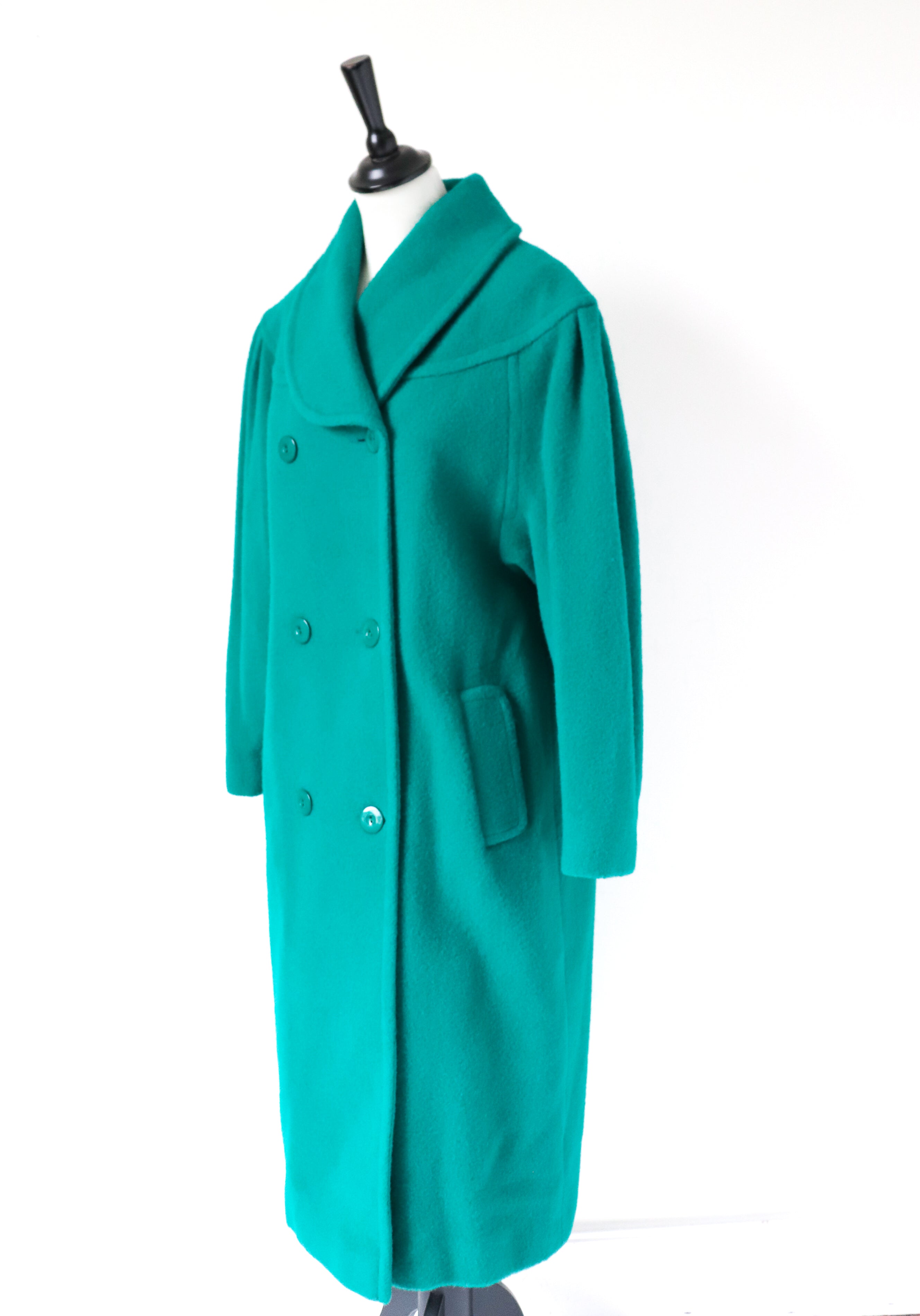 Green Vintage Coat / Overcoat - 100% Wool - Fit M / UK 12