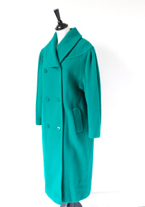 Green Vintage Coat / Overcoat - 100% Wool - Fit M / UK 12