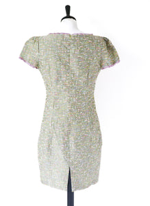Tweed Bouclé Shift Dress - Green - XXS - Fit UK 6 / 8