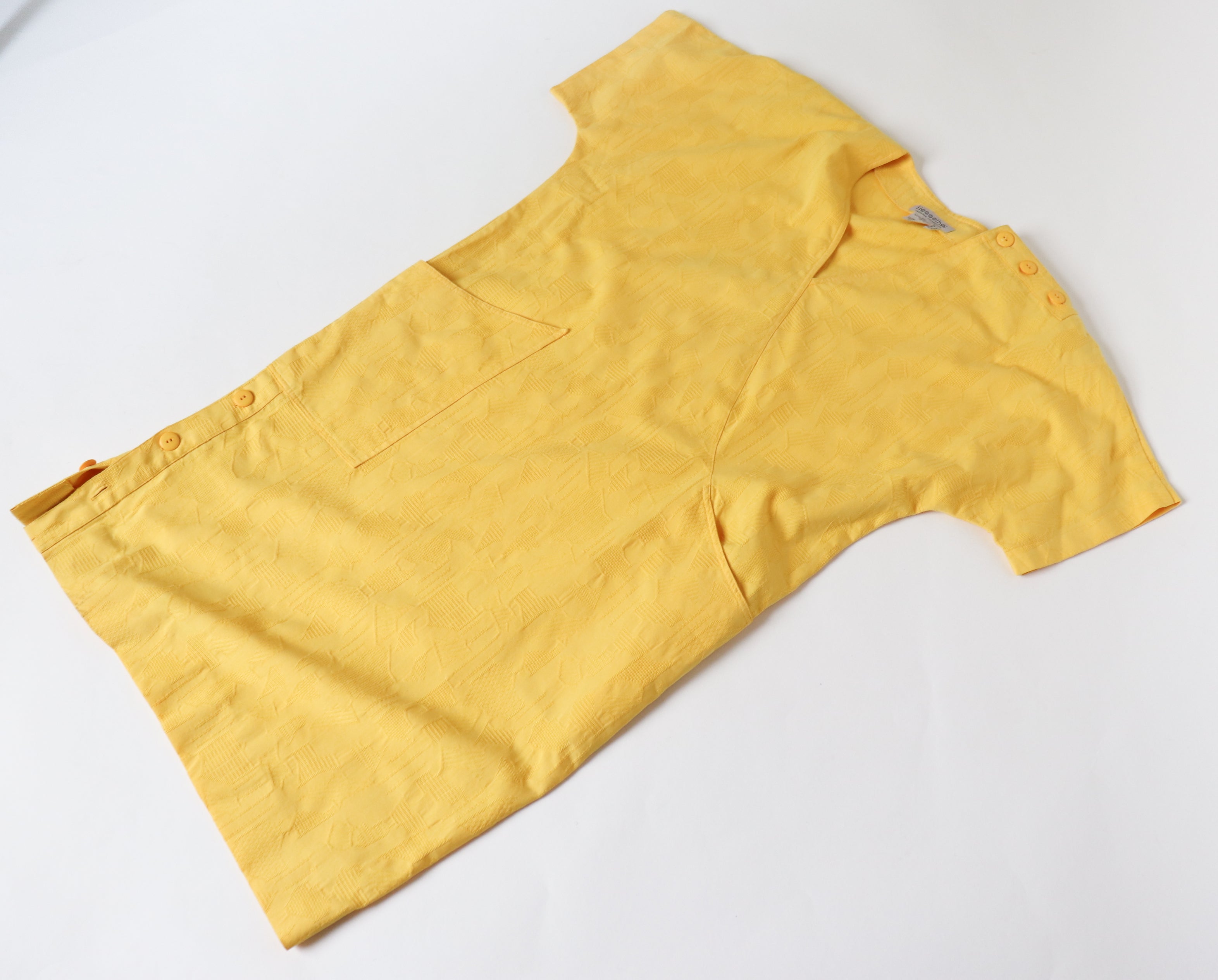 Yellow Cotton Summer  Dress - Hesselhoj - 1980s Batwing  - Fit M / L  UK 12- 14- 16