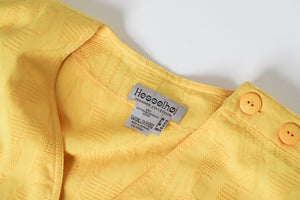 Yellow Cotton Summer  Dress - Hesselhoj - 1980s Batwing  - Fit M / L  UK 12- 14- 16