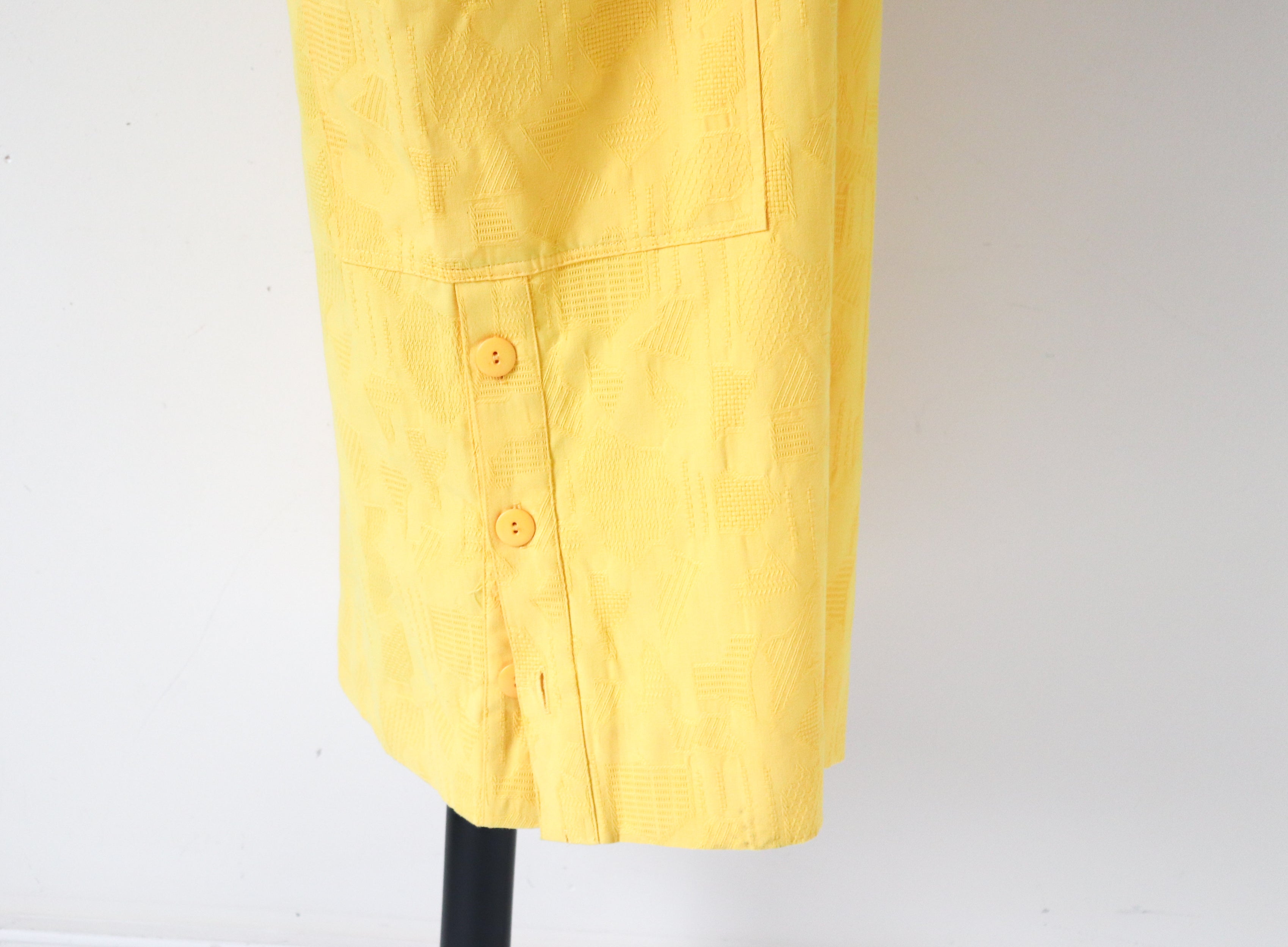Yellow Cotton Summer  Dress - Hesselhoj - 1980s Batwing  - Fit M / L  UK 12- 14- 16