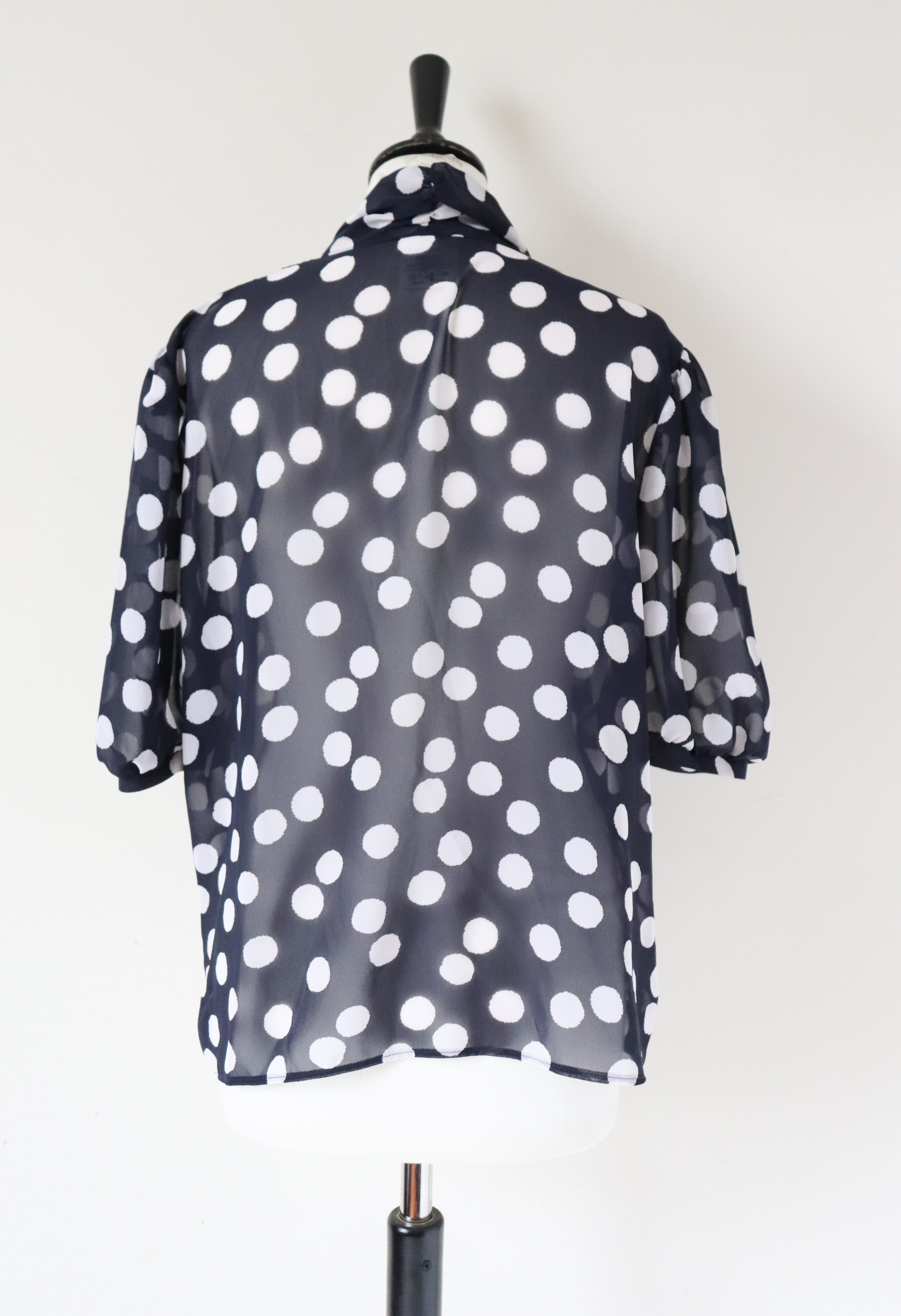 Vintage Spotted Chiffon Blouse - 1980s - ALEXON - Blue / White - L / UK 14