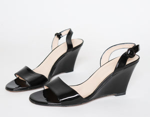 Hobbs Wedge Heel Slingback Sandals - Black Patent Leather - 41 / UK 8