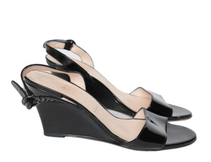 Hobbs Wedge Heel Slingback Sandals - Black Patent Leather - 41 / UK 8