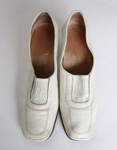 1960s White Leather Block Heel Shoes - Rackhams - Fit 40 / UK 7