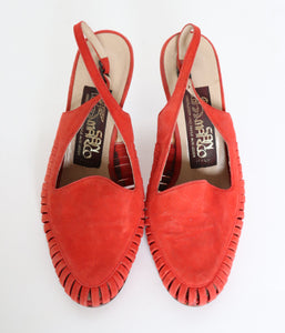 Red Suede Leather Slingback Shoes / Heels - San Marco - Fit 39 / UK 6