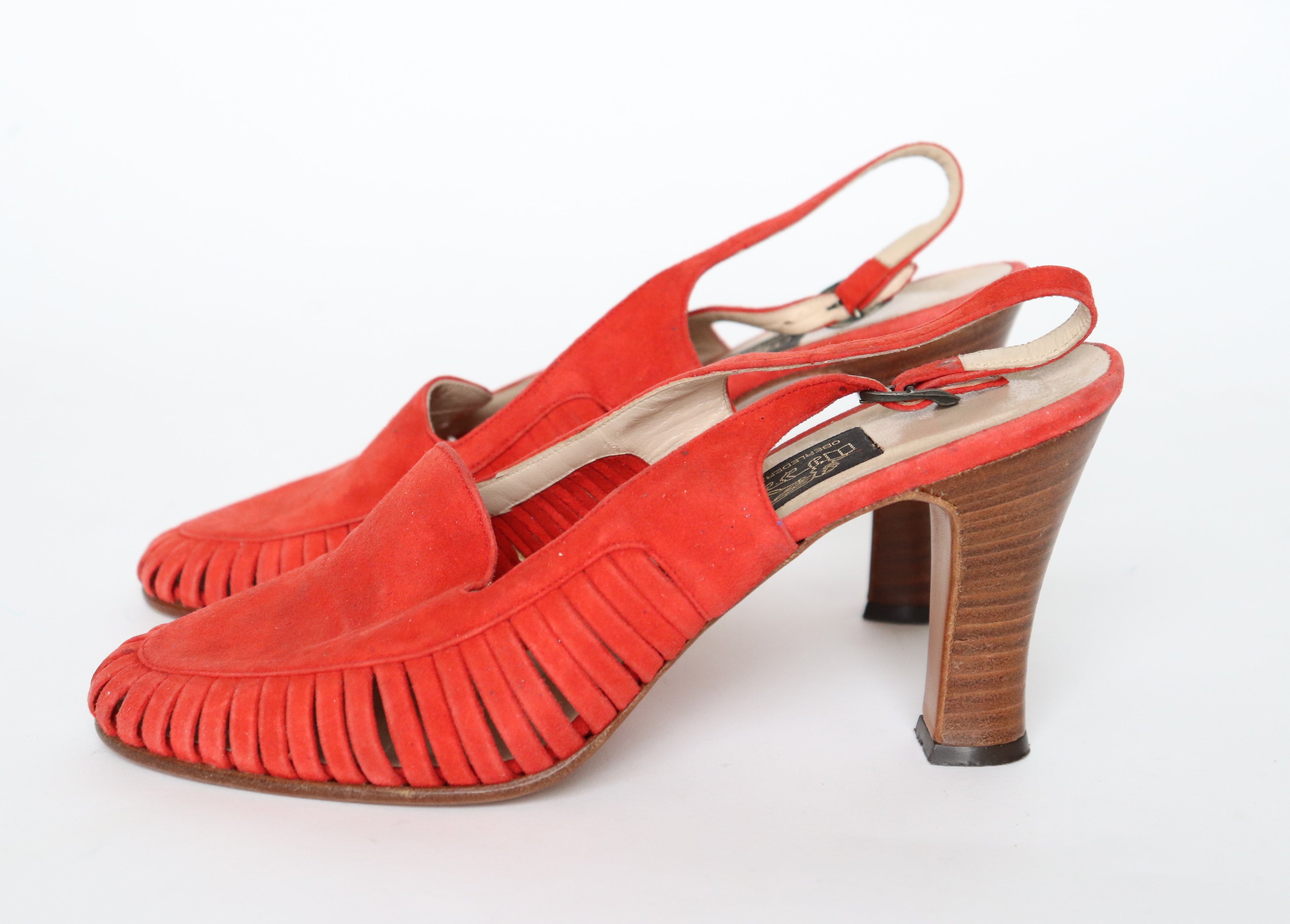 Red Suede Leather Slingback Shoes / Heels - San Marco - Fit 39 / UK 6