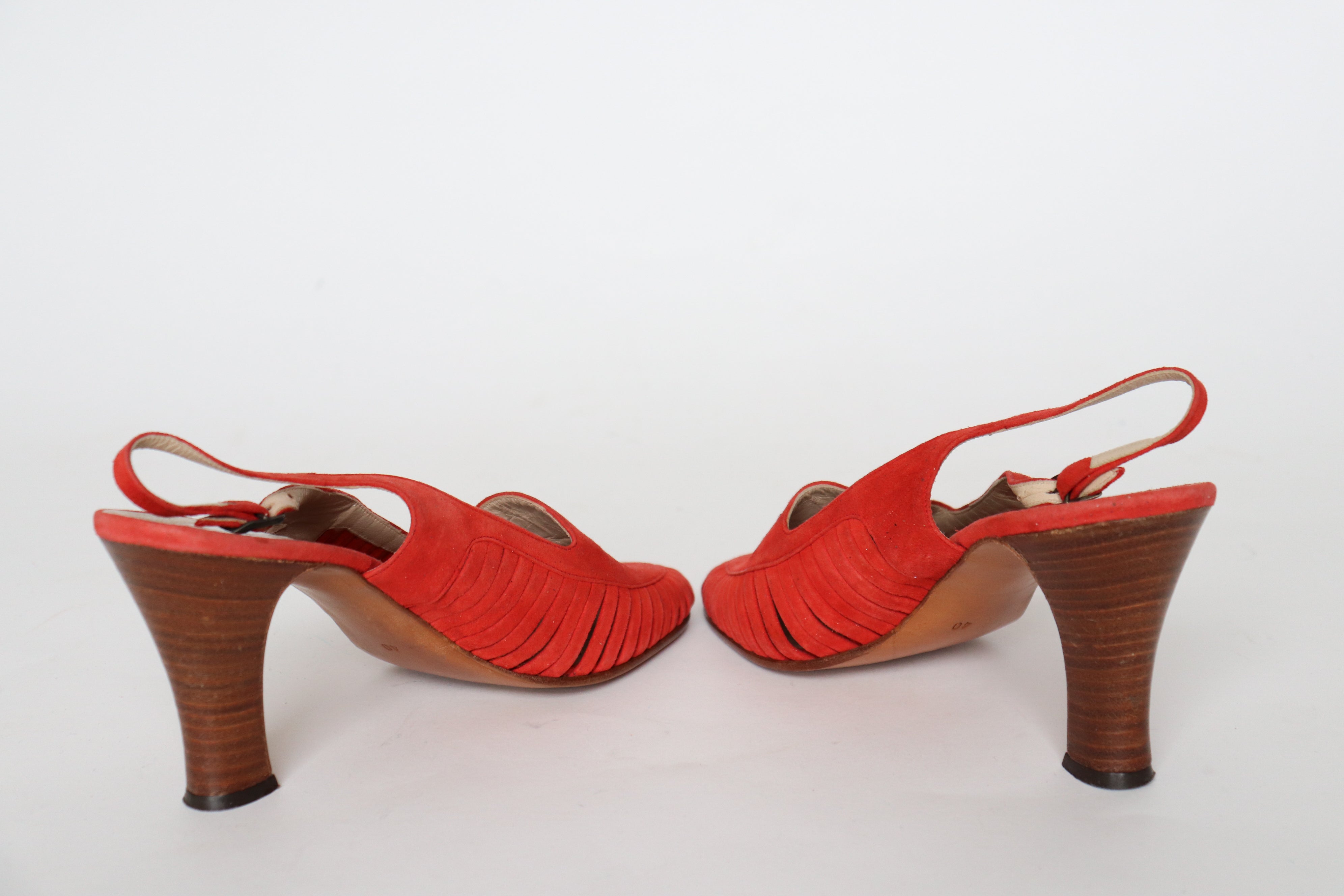 Red Suede Leather Slingback Shoes / Heels - San Marco - Fit 39 / UK 6