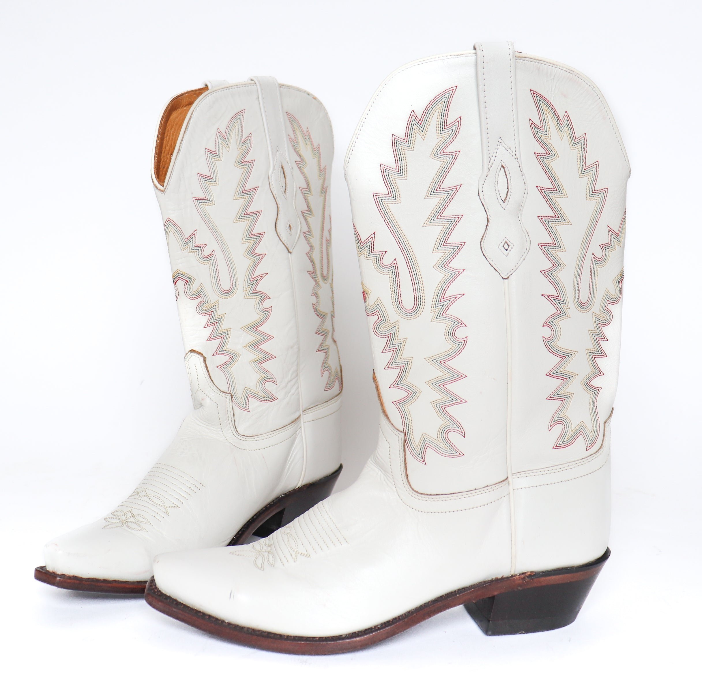 White Leather Cowboy  Boots - Old West - 41 /  Fit UK 7.5