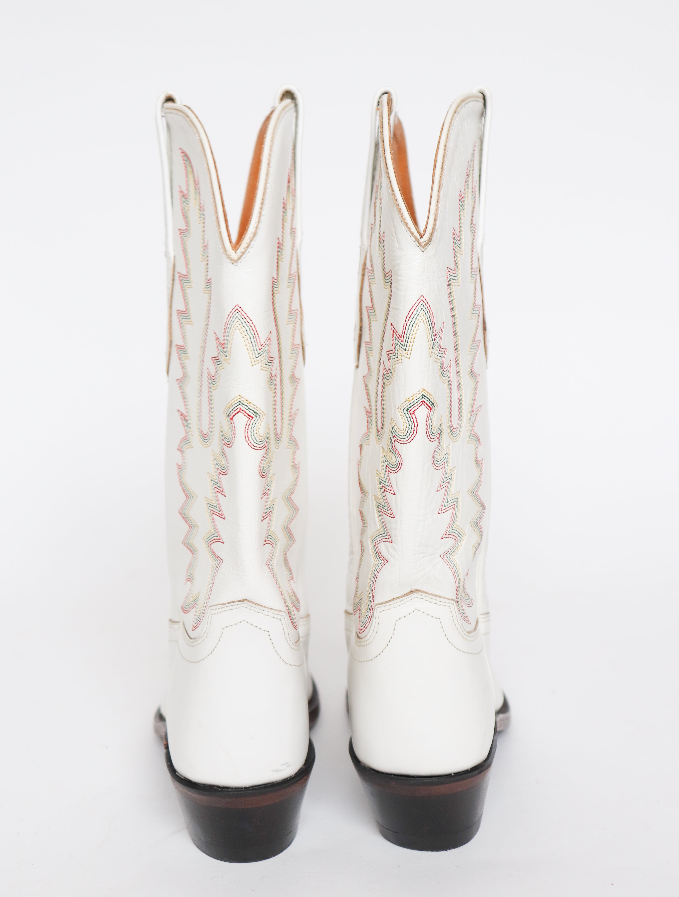White Leather Cowboy  Boots - Old West - 41 /  Fit UK 7.5