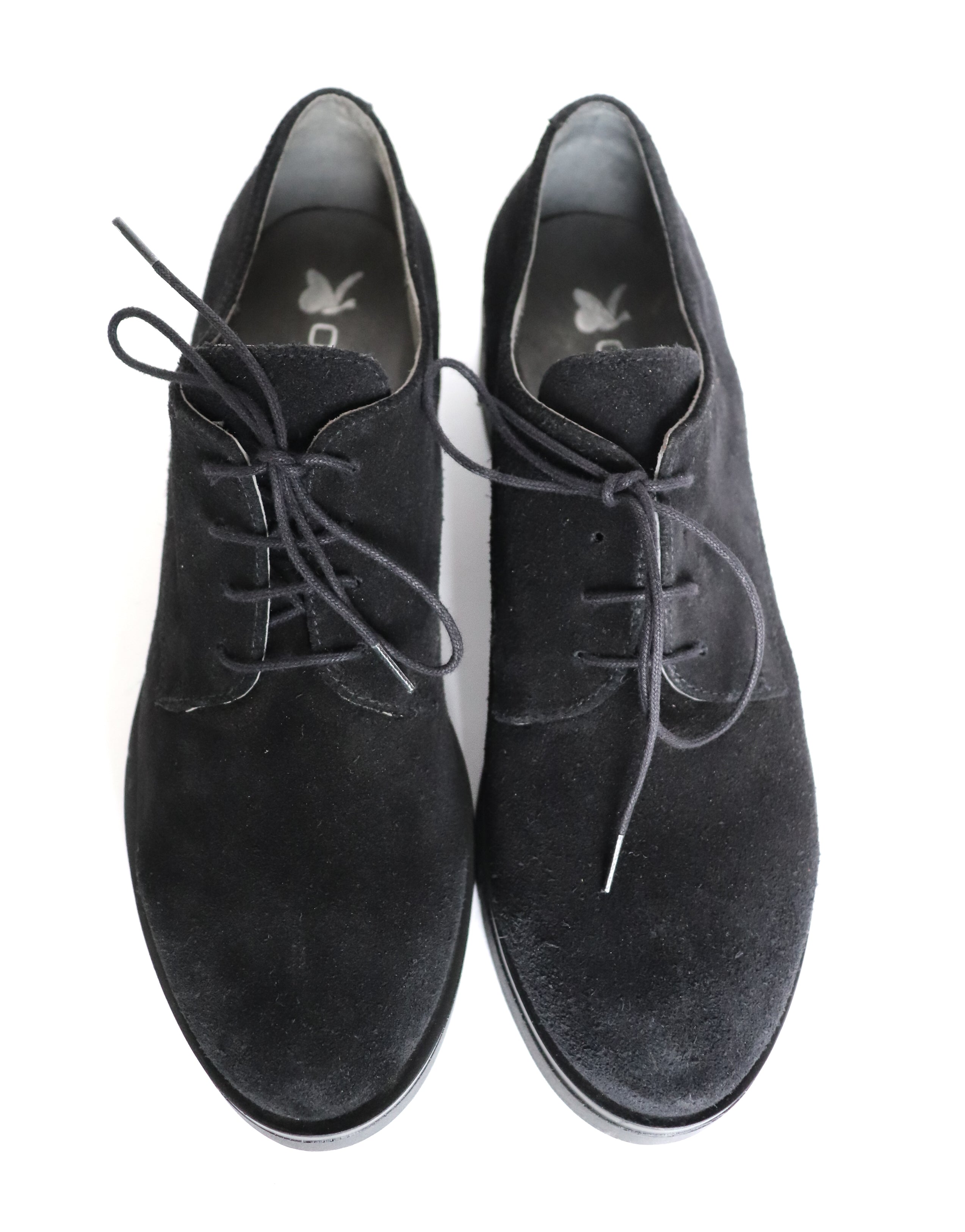 Oxigeno Platform Brogues - Black Suede Leather Lace-Up Shoes - Size 40