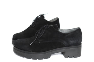 Oxigeno Platform Brogues - Black Suede Leather Lace-Up Shoes - Size 40