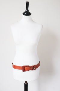 Tan Leather Vintage Belt - Wide - Brown - 85 cm / 34” - M