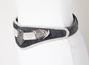Tirol Vintage Dirndl Corset Belt - Grey Suede / Metal - Oktoberfest - Small