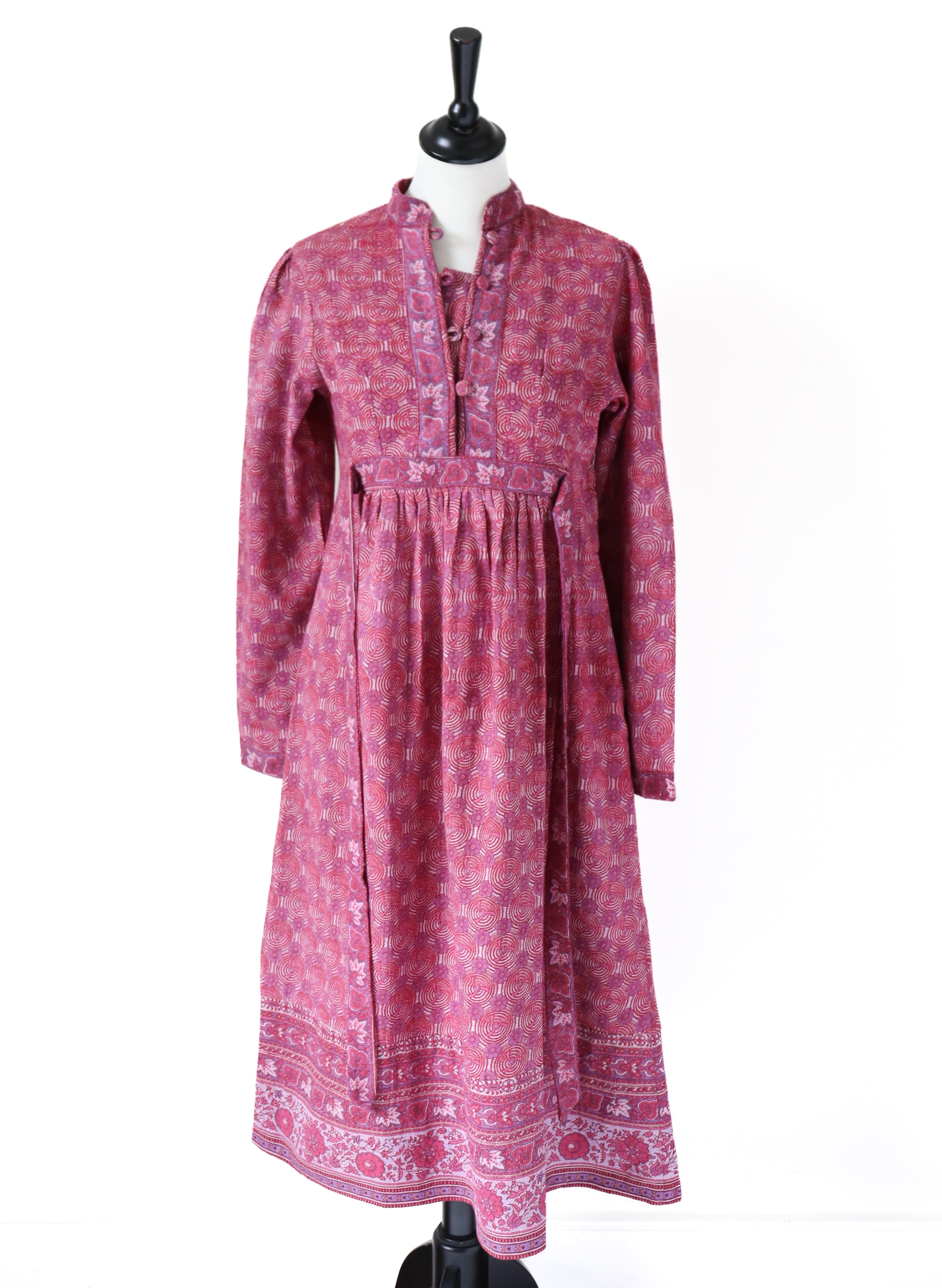 Ritu Kumar Vintage Block Print Cotton Dress - Empire Line - Pink Red -  S /  10