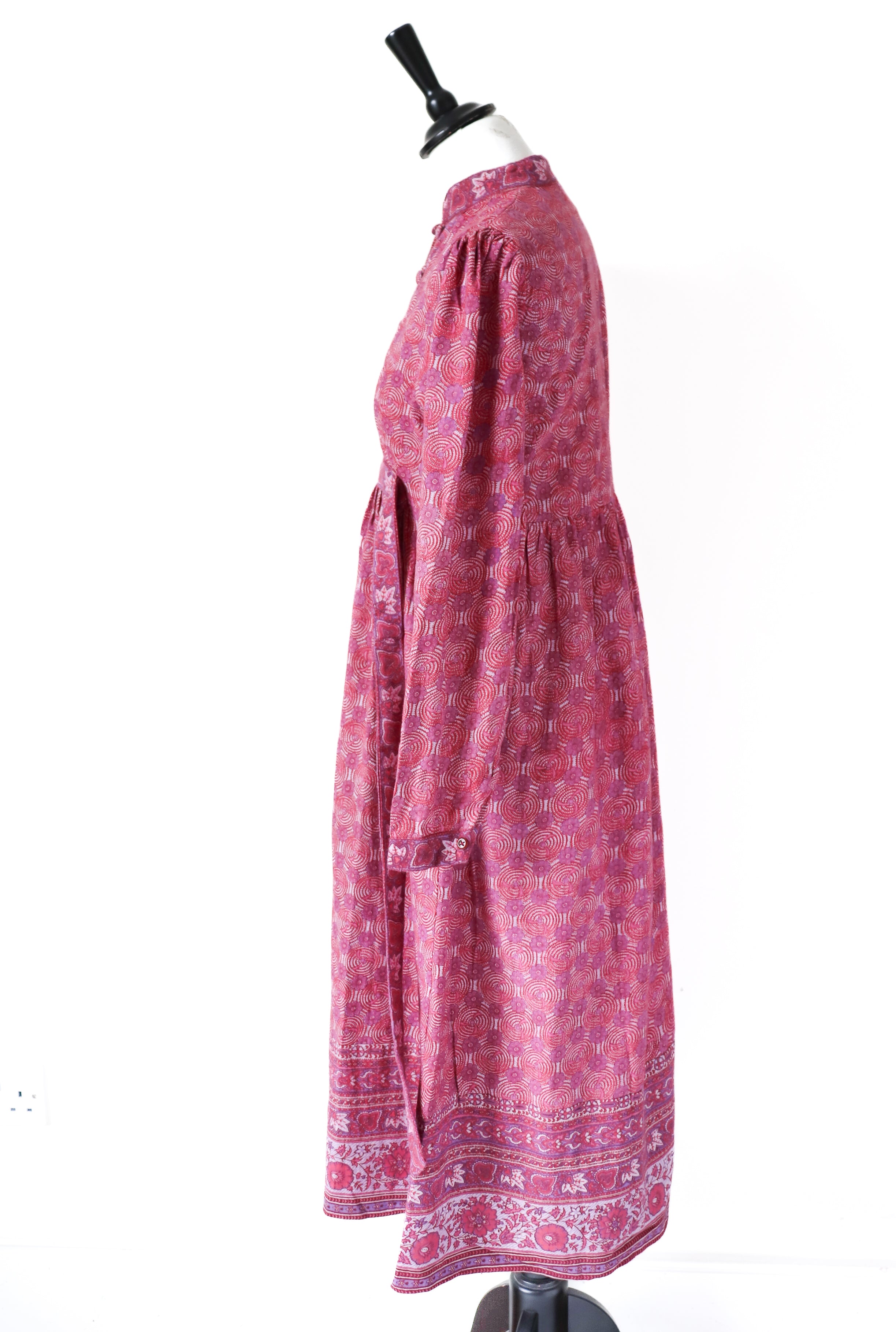 Ritu Kumar Vintage Block Print Cotton Dress - Empire Line - Pink Red -  S /  10