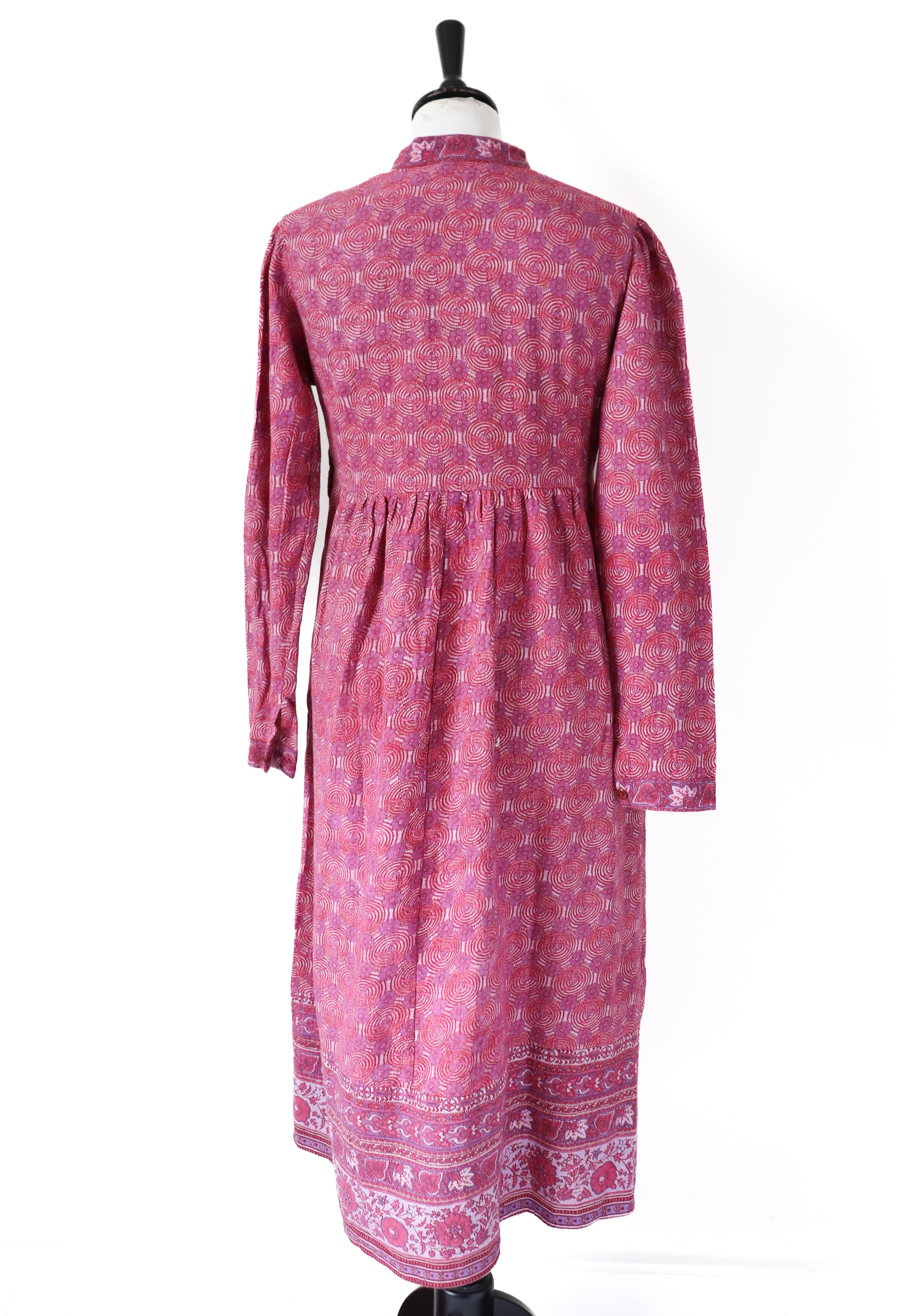 Ritu Kumar Vintage Block Print Cotton Dress - Empire Line - Pink Red -  S /  10