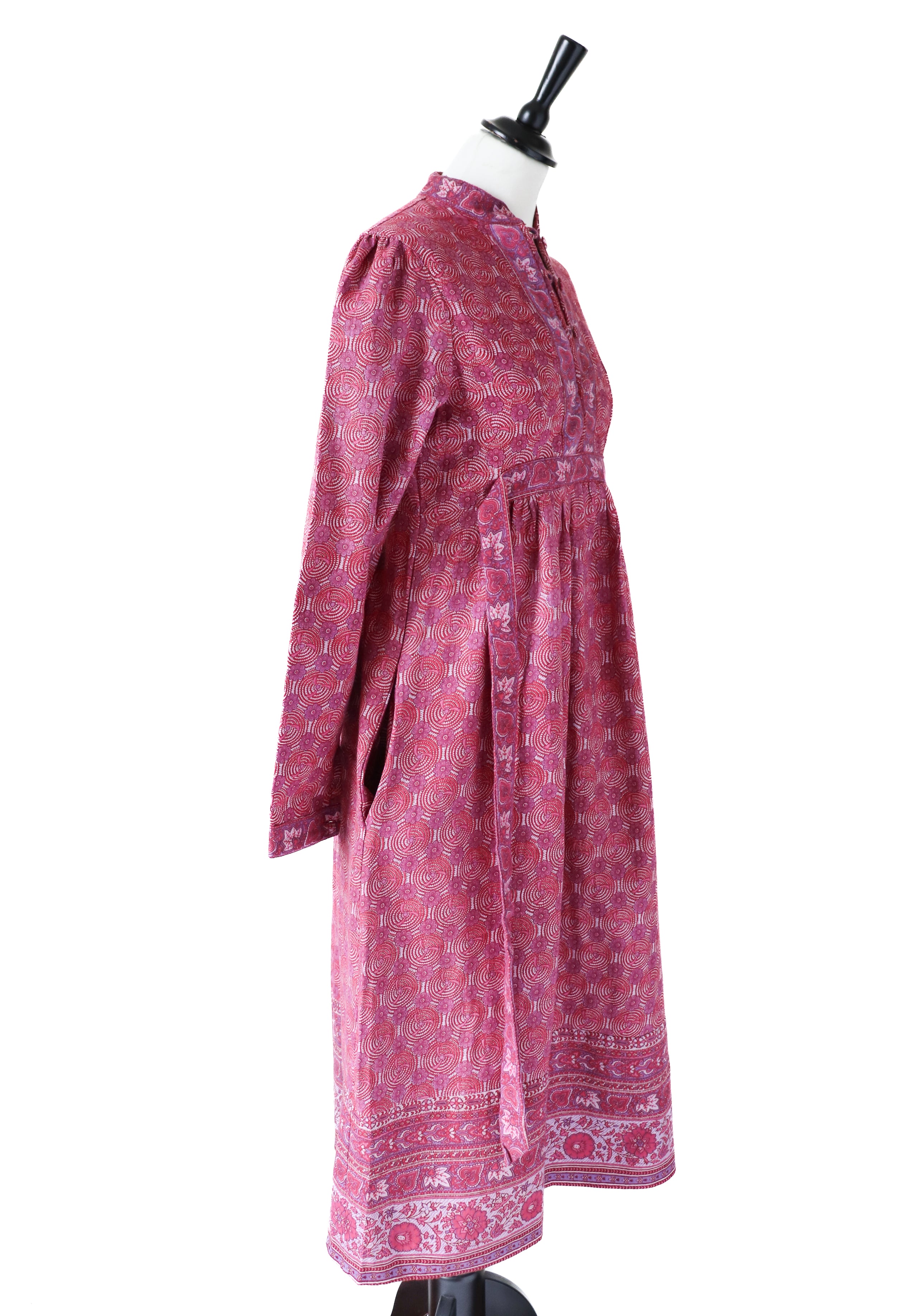 Ritu Kumar Vintage Block Print Cotton Dress - Empire Line - Pink Red -  S /  10