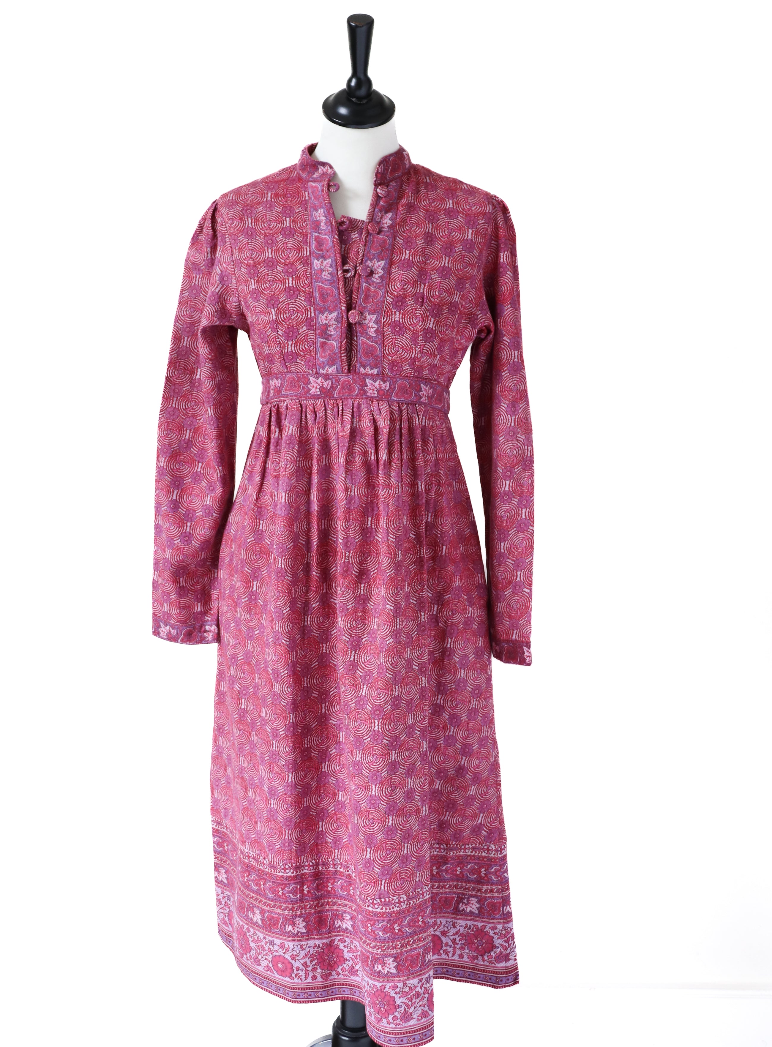 Ritu Kumar Vintage Block Print Cotton Dress - Empire Line - Pink Red -  S /  10