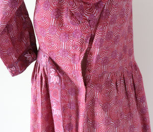 Ritu Kumar Vintage Block Print Cotton Dress - Empire Line - Pink Red -  S /  10