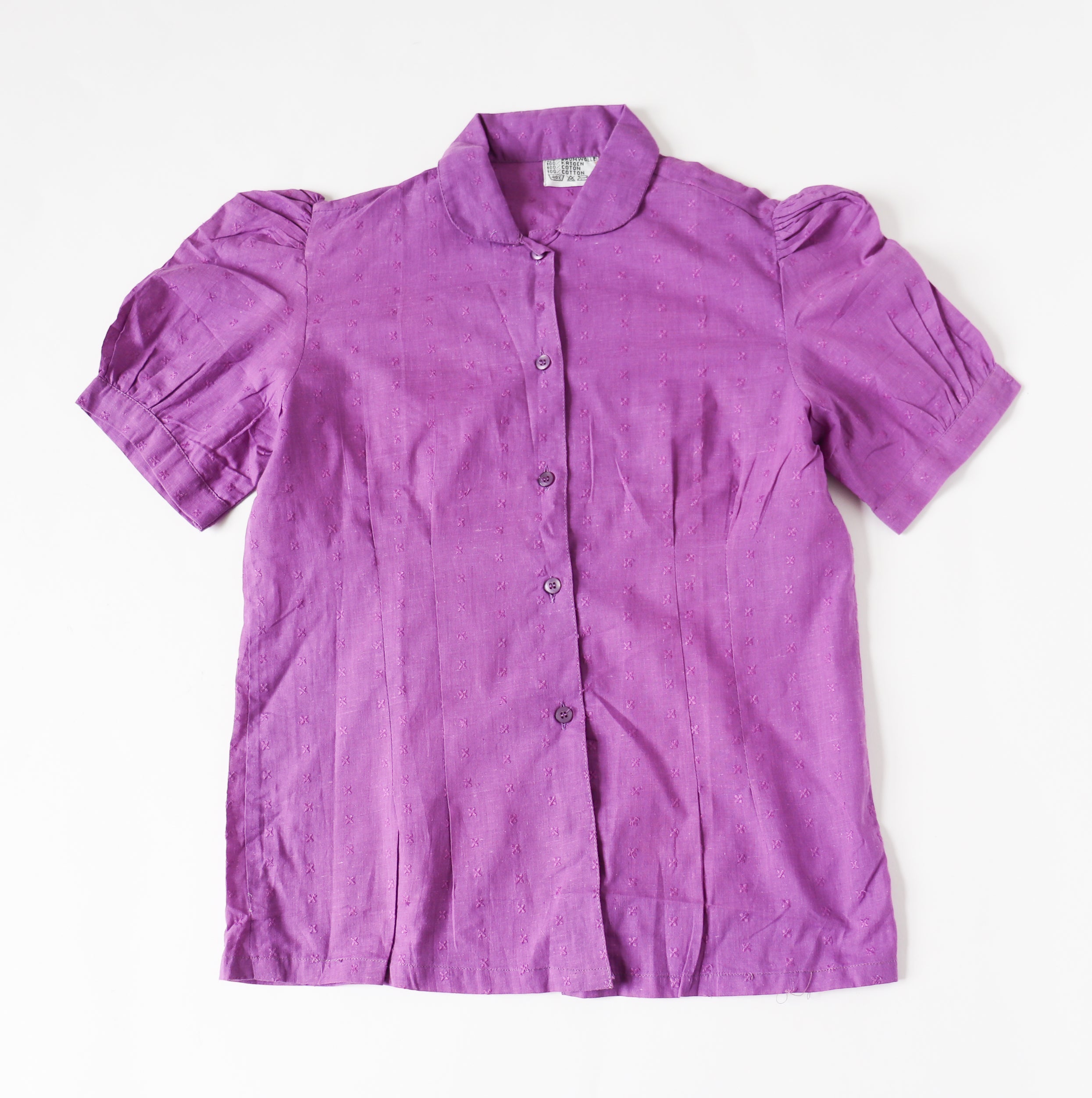 Vintage Cotton Blouse - Indian Cotton 1980s Deadstock - Purple - Fit S / UK 10