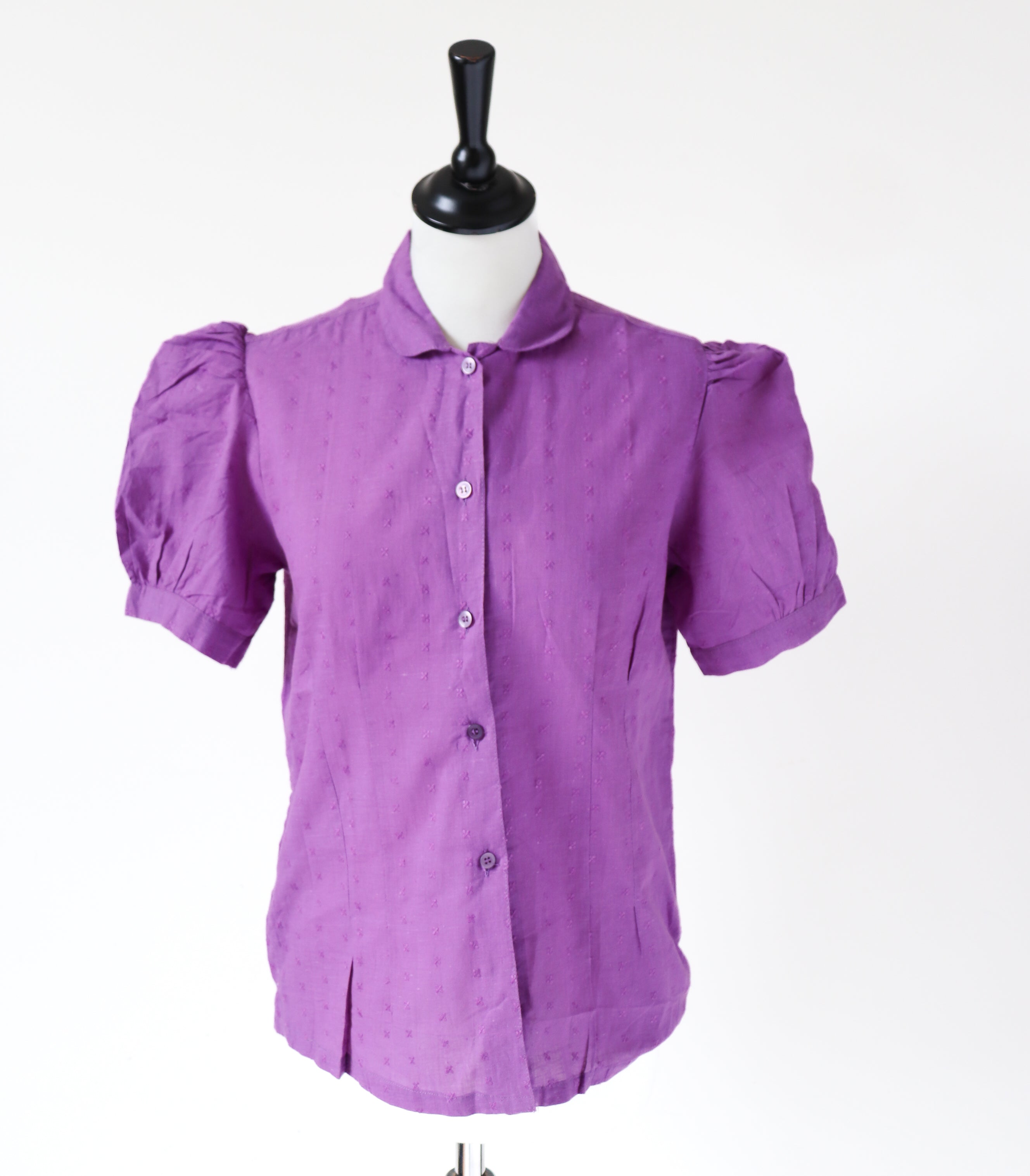 Vintage Cotton Blouse - Indian Cotton 1980s Deadstock - Purple - Fit S / UK 10