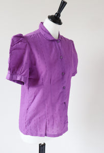 Vintage Cotton Blouse - Indian Cotton 1980s Deadstock - Purple - Fit S / UK 10