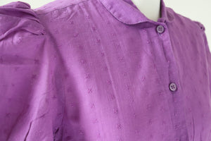 Vintage Cotton Blouse - Indian Cotton 1980s Deadstock - Purple - Fit S / UK 10