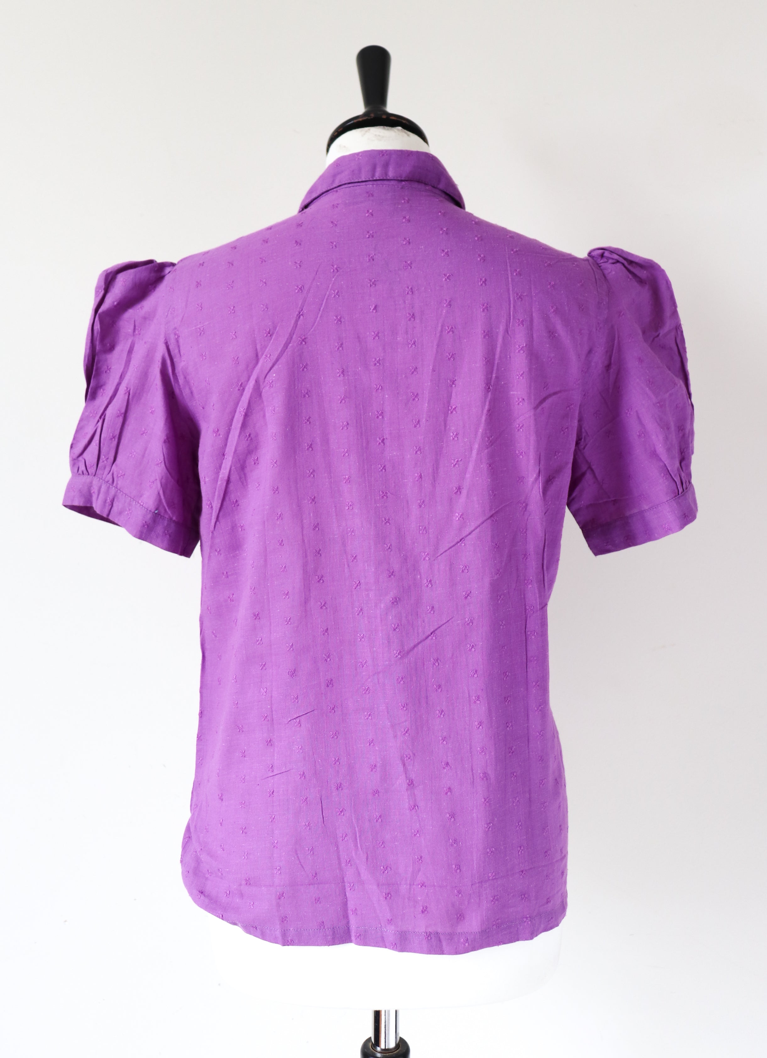 Vintage Cotton Blouse - Indian Cotton 1980s Deadstock - Purple - Fit S / UK 10