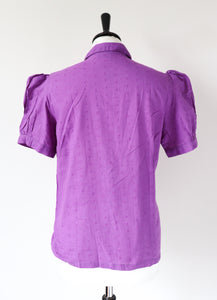 Vintage Cotton Blouse - Indian Cotton 1980s Deadstock - Purple - Fit S / UK 10