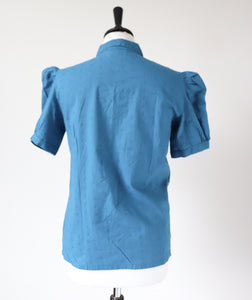 Vintage Cotton Blouse - Indian Cotton 1980s Deadstock - Blue - Fit S / UK 10