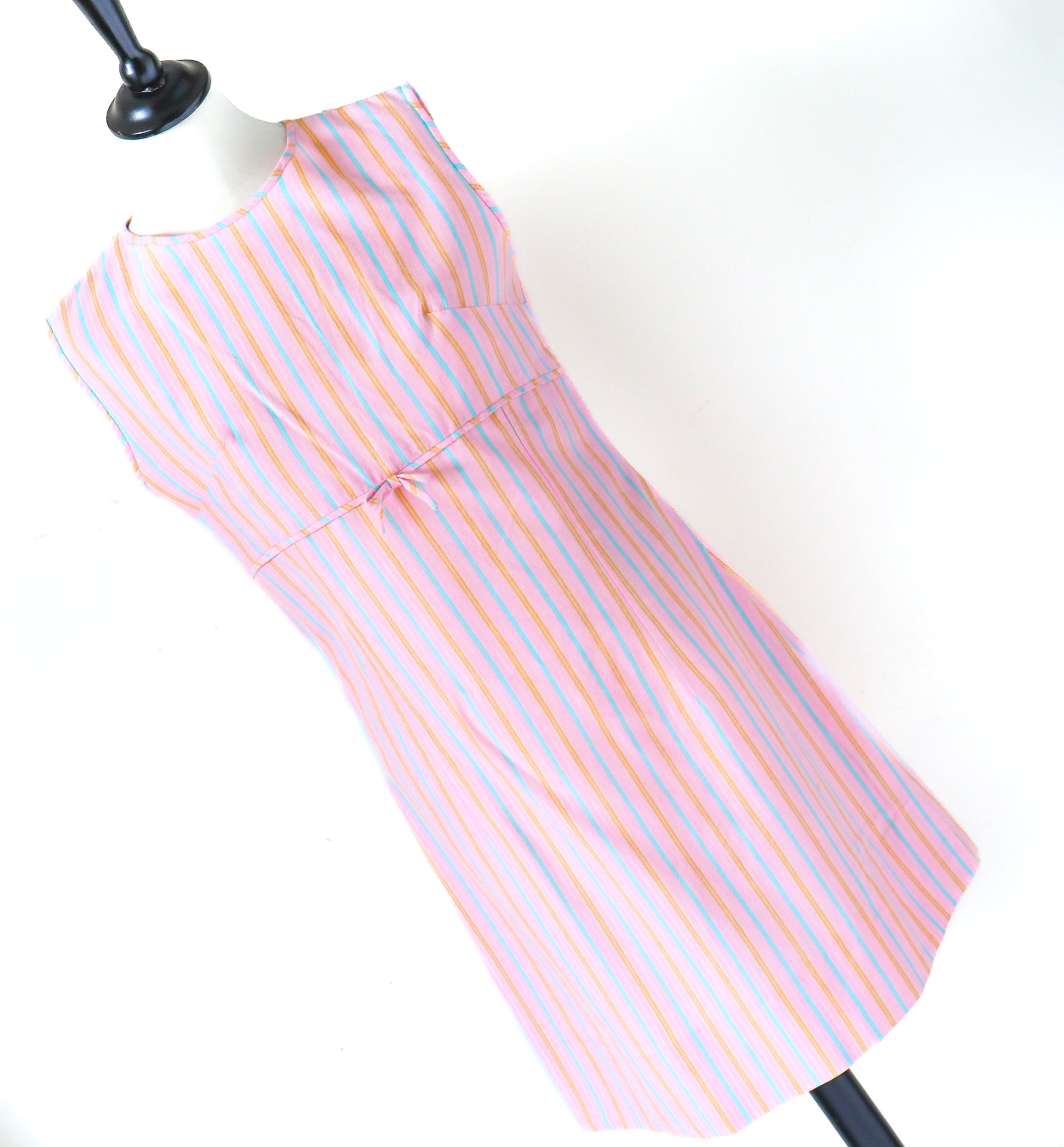 1960s Vintage Mini Dress - Pink Striped Dralon - Sleeveless - XXS - UK 6 / 8