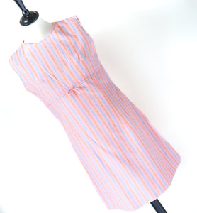 1960s Vintage Mini Dress - Pink Striped Dralon - Sleeveless - XXS - UK 6 / 8