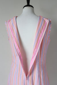 1960s Vintage Mini Dress - Pink Striped Dralon - Sleeveless - XXS - UK 6 / 8