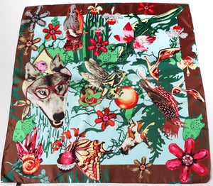 Art Print Silk Scarf - Digital Collage - Wolf in Glasses - Large