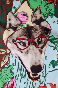 Art Print Silk Scarf - Digital Collage - Wolf in Glasses - Large