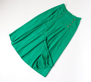 Vintage Pleated Midi Skirt - Green - Essentials - Crepe -  Fit TALL S / M