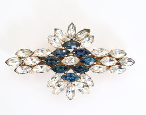 Vintage White / Blue Rhinestone Hair Barrette - Diamante -  Large