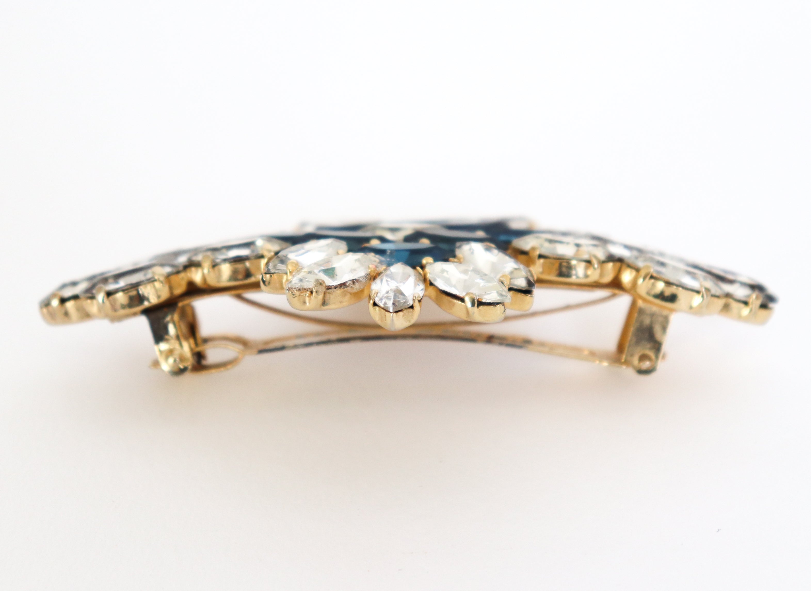 Vintage White / Blue Rhinestone Hair Barrette - Diamante -  Large