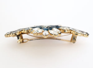 Vintage White / Blue Rhinestone Hair Barrette - Diamante -  Large