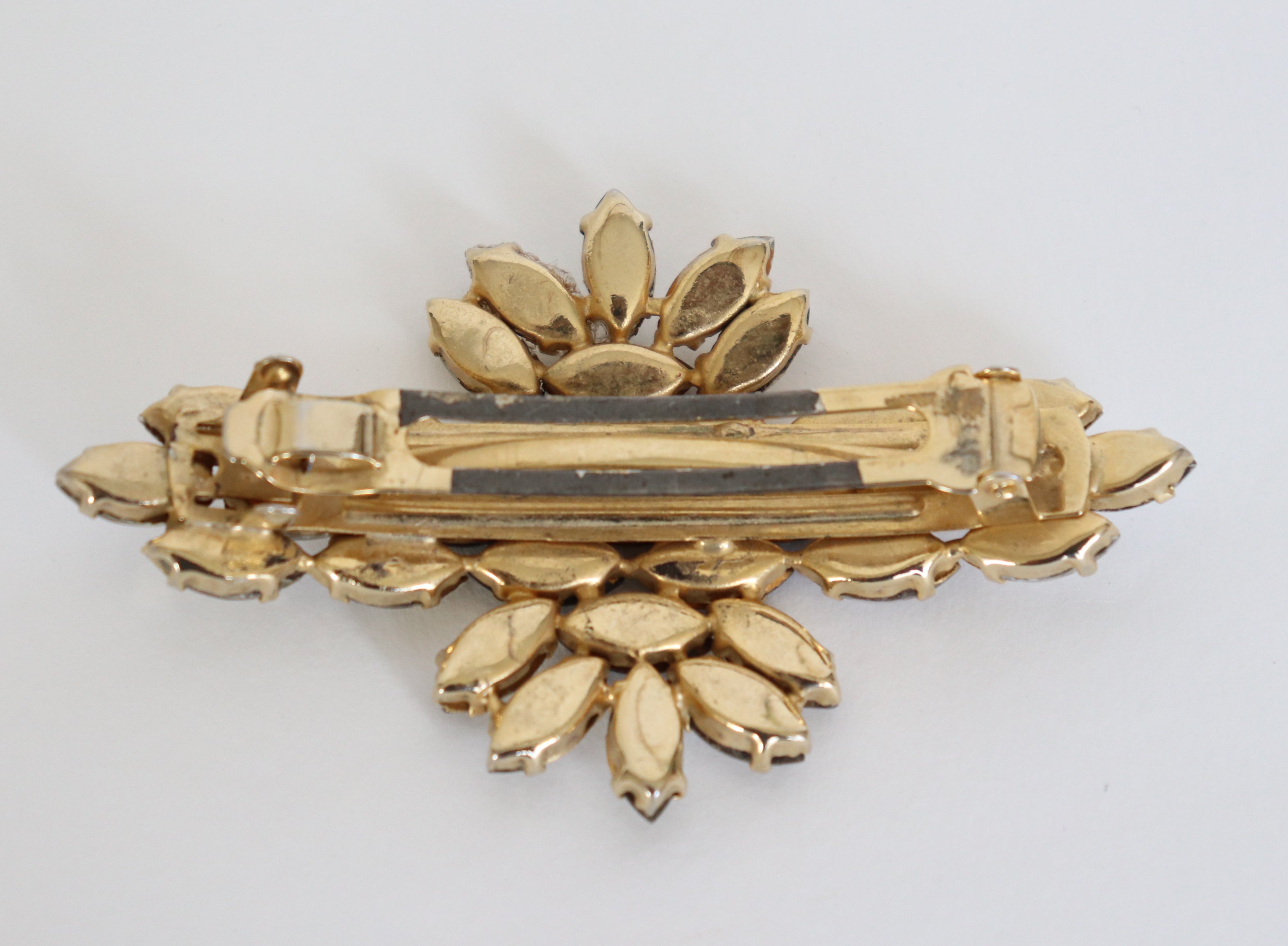 Vintage White / Blue Rhinestone Hair Barrette - Diamante -  Large