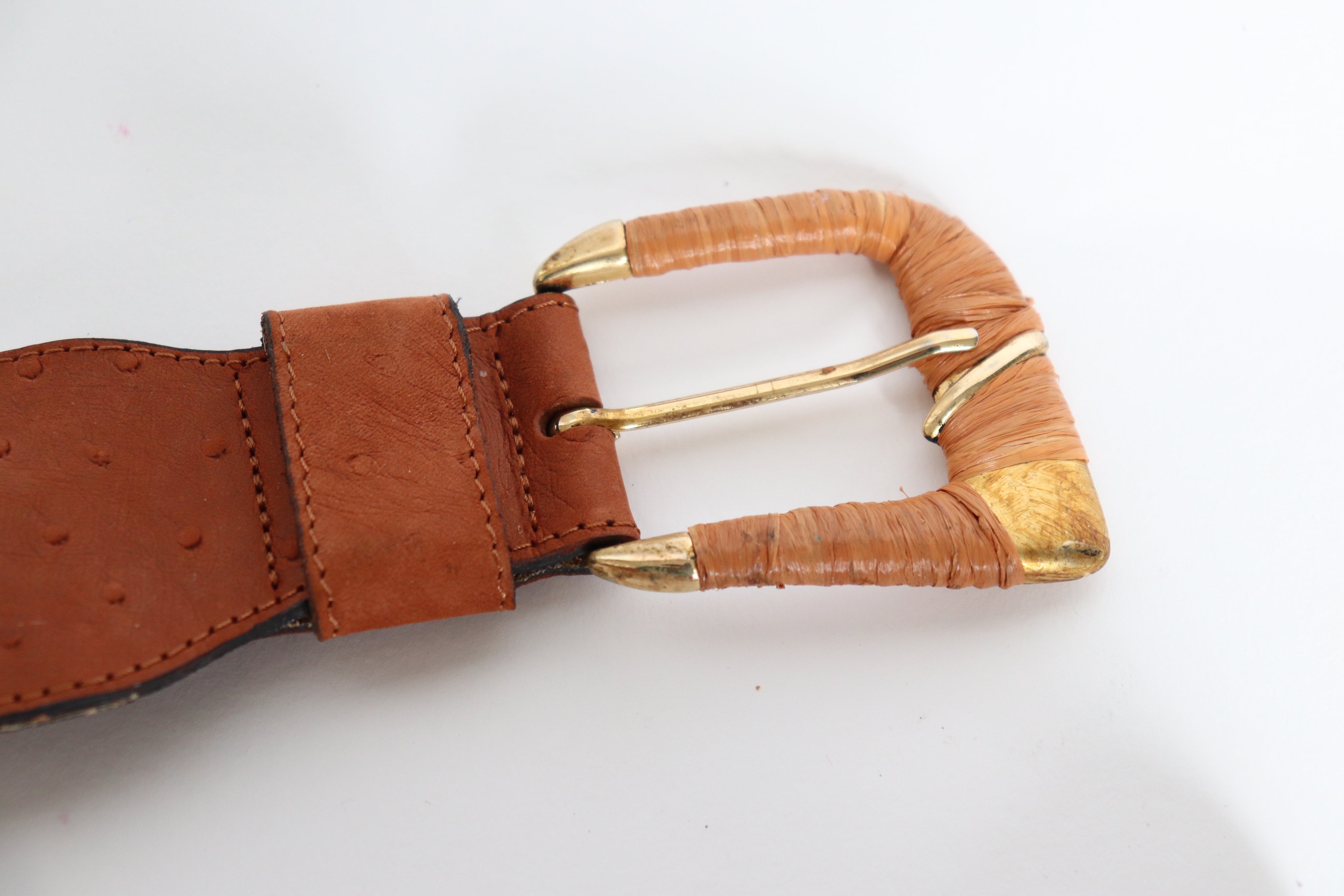 Raffia Woven Vintage  Belt - Plaited - Tan Brown Leather - S/M