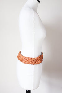 Raffia Woven Vintage  Belt - Plaited - Tan Brown Leather - S/M