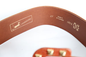 Wide Tan Leather Studded Belt - Mondi 1980s Vintage - Small