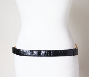 Black / Gilt Chain Belt - Leather / Metal - Vintage 1990s - Medium